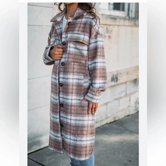 Timing Long Plaid Button Down Shacket - Picture 4 of 13